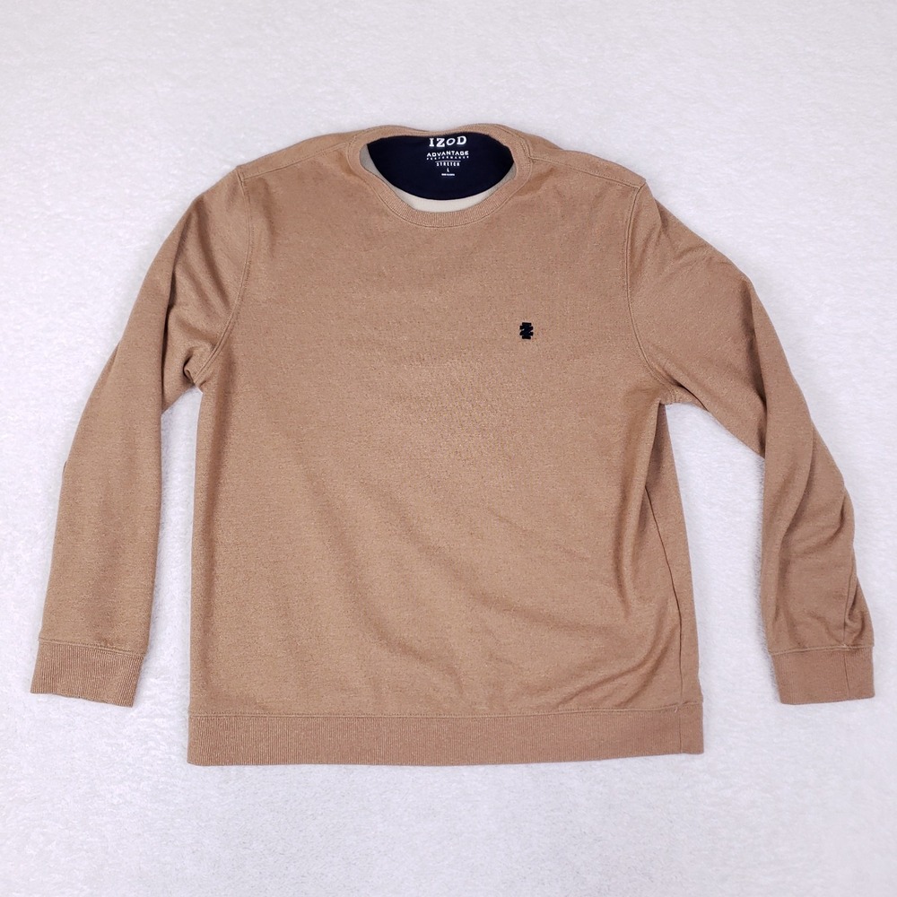 Izod‎ Advantage Stretch Tan Crewneck Sweater Size L Performance Knit Minimalist